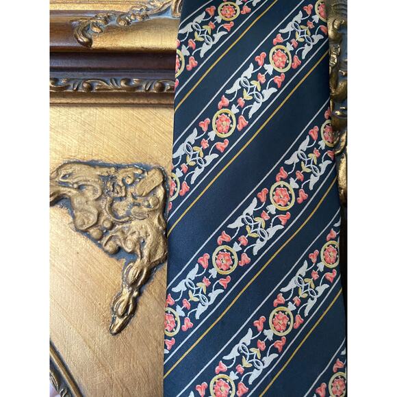 Vintage Louis Feraud silk necktie with stripes and flowers - Picture 3 of 6